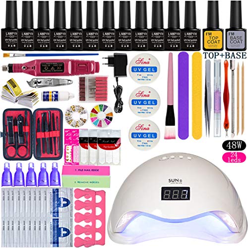 36W/48W/72W Led Uv Nail Lamp Choose 12 Color Gel Nail Polish Varnish Acrylic Kit Electric Nail Drill Machine 48w led lamp