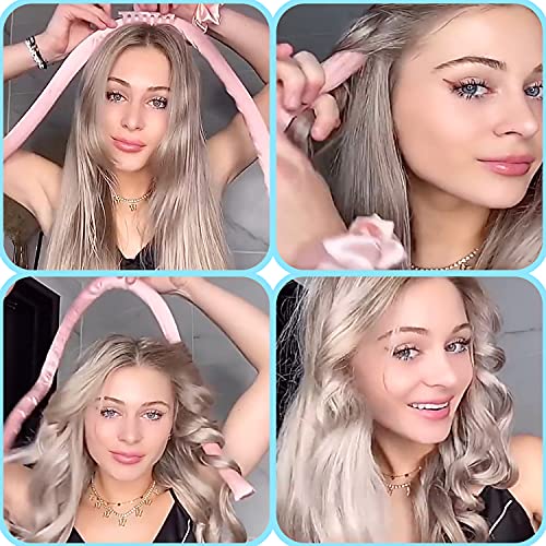 No Heat Hair Curler for Long Medium Hair,DIY Heatless Hair Curling Rod Headband,Sleeping Soft Silk Curling Ribbon,Soft Foam Hair Rollers for Overnight(Blue)