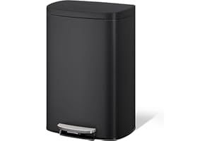 Garvee 13 gal / 50 L Metal Kitchen Trash Can with Lid, Large Rustproof Garbage Can for Kitchen, Step-on Trash Bin with Inner Bucket, Rear Handle, Soft Close Lid, Black
