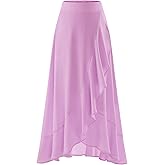 Timormode Women Midi Skirt Ruffle 2025 Skirts Flowy Elastic Waist Chiffon Casual Split Long Skirt with Lining