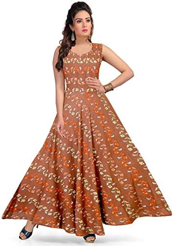 jwf Women's Long Dress Midi Jaipuri Print Rayon Maxi (Multicolor, Up to 44-XXL,Free Size)