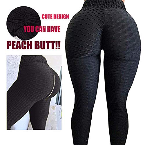 A AGROSTE Women's High Waist Yoga Pants Tummy Control Workout Ruched Butt Lifting Stretchy Leggings Textured Booty Tights A-Black