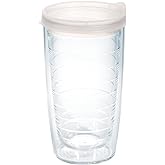 Tervis Clear & Colorful Lidded Made in USA Double Walled Insulated Tumbler Travel Cup Keeps Drinks Cold & Hot, 16oz, Clear Lid