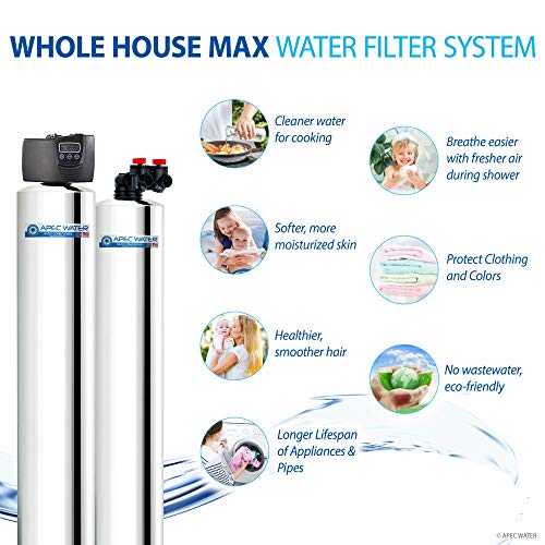 APEC Water Systems WH-SOLUTION-MAX15 Flagship Whole House Water Filter With Electronic Control Valve & Salt Free Water Softener Systems For 3-6 Bathrooms