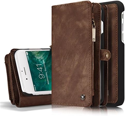 Aiomao Luxury Flip Leather Case For iPhone 7 Plus Card Slots Wallet Cover Magnetic Removable Case Phone Accessories (COFFEE)
