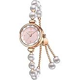 Elegant Pearl Pink Watch for Women Dress Fashion Round dial Women Analog Quartz Watch Woman Pearl Bracelet Wirstwatch (Pink)