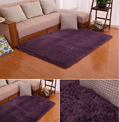 HUAHOO Super Soft Indoor Modern Shag Area Silky Rugs Dining Room Living room Bedroom Rug Baby Nursery Rug Childrens Kids Room Rug Carpet Floor Mat for Home Decorate (6.5â€™ x 8.2â€™, Grey-purple)