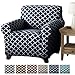 Home Fashion Designs Printed Twill Arm Chair Slipcover. One Piece Stretch Chair Cover. Strapless Arm Chair Cover for Living Room. Brenna Collection Slipcover. (Chair, Navy)