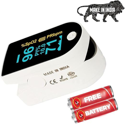 FITUP LIFE Fast & Accurate Pulse Oximeter Fingertip Blood Oxygen SpO2 Heart Rate Monitor CE, FDA and ROHS Approved, Made in India, One Year Warranty (White & Black)