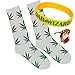 White Leaf Plant Pattern Life Cotton High Socks, Yellow Wristband and Red Pin