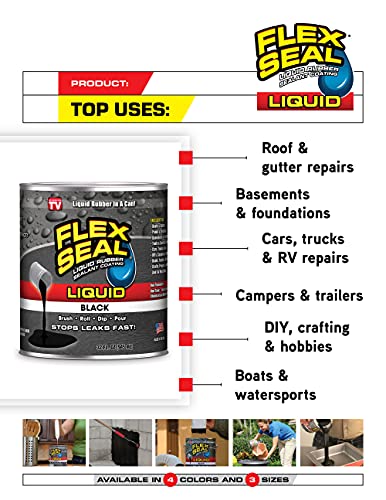 Flex Seal Liquid Waterproof Rubber Sealant Coating, Leak Repair & Patch for Roof, Gutters, Concrete & Basements, Brush/Roll/Dip/Pour, Gray, 32 oz (945 mL)