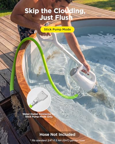 InoKraft 2-in-1 Cordless Handheld Pool Vacuum & Hot Tub Cleaner, Swap-On Replaceable Battery, High Suction for Above Ground Pools, Spa Vacuum with Stick Pump Drain Mode for Silt & Sand