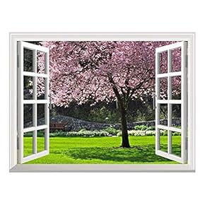 Removable Wall Sticker/Wall Mural - Cherry Blossom in Spring | Creative Window View Wall Decor - 24"x32"