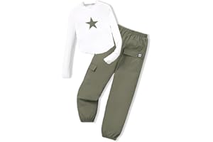 Azmxynol Girls Clothes 2 Piece Outfit Long Sleeve Crop Top + Cargo Pants, Tween Fall Clothing Set, Sizes 5-15 Years
