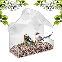 Window Bird Feeder - Built To Last A Lifetime - Decorate Your House with Beautiful Wild Birds - 100% Clear Acrylic Plastic with 3 Strong Extra Suction Cups Included -IMPROVED VERSION-Great Gift Idea