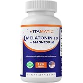 Vitamatic Melatonin 10 mg with Magnesium 200 mg 120 Tablets - High Potency Sleep Support Supplement, Non-GMO, Sugar-Free, No Artificial Colors or Preservatives
