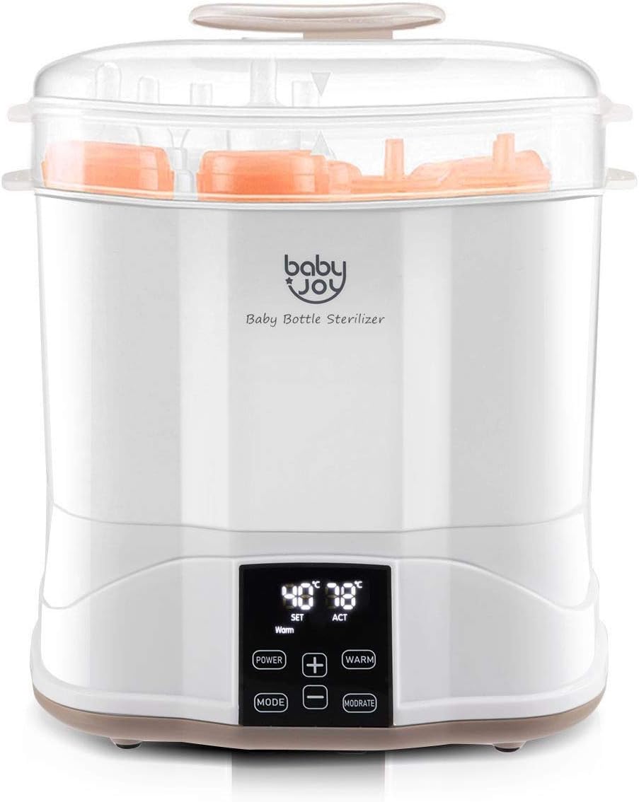 Baby Bottle Electric Steam Sterilizer with LED Monitor | 500 W | Warm Mode: 98.5 ℉ - 122 ℉ | Modrate Mode: 98.5 ℉ - 140 ℉ | Premium Safe Non-Toxic Food Grade | for Germ-Free Milk Feeding-Bottle