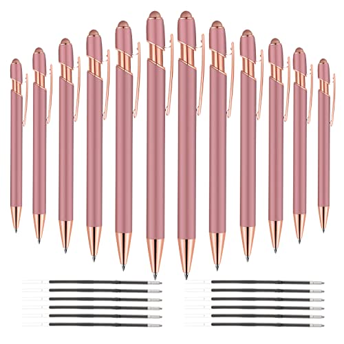 12 PCS 2 in 1 Stylus Ballpoint Pen with Stylus Tip, 1.0 mm Black Ink Metal Pen Stylus Pen for Touch Screens (Rose Gold & Gold)