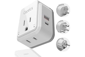 Ceptics South Africa Power Adapter Travel Set - 20W PD & QC, Fast & Safe with Dual USB & USB-C - 2 USA Outlet - Use All Over Africa, Zimbabwe, Morocco - Includes Type E/F, M, G SWadAPt Attachments