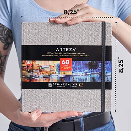 Arteza Watercolor Sketchbooks, 8.25x8.25inch, 2Pack, 68 Sheets, Gray