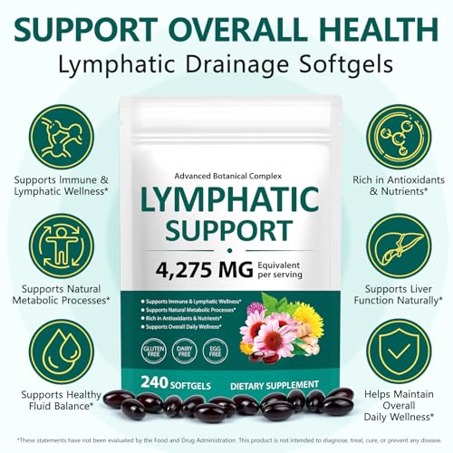 Lymph System Support Supplement 240 Softgels- 21-in-1 Herbal Blend Lymphatic Supplement with Dandelion, Burdock Root - Support Immune & Healthy Energy Levels, Promotes Internal Circulation