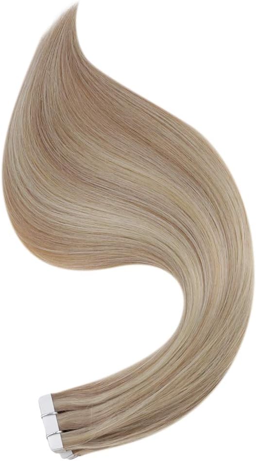 Easyouth Human Hair Tape in Extensions Highlight Blonde Tape in Hair Extensions Real Hair Ash Blonde Mixed Bleach Blonde Human Hair Extensions Tape ins 16 Inch 40g 20Pcs - Image 5