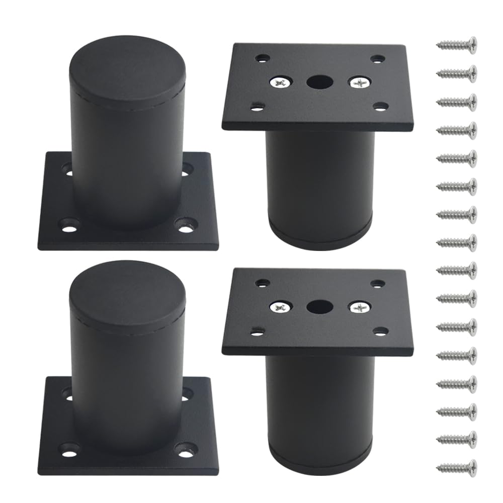 WMYCONGCONG 4 Pcs Furniture Feet Cabinet Metal Kitchen Legs Black, 60mm Aluminium Alloy Replacement Legs Sofa Support Feet with Screws for Sofa Couch Chair Cabinet