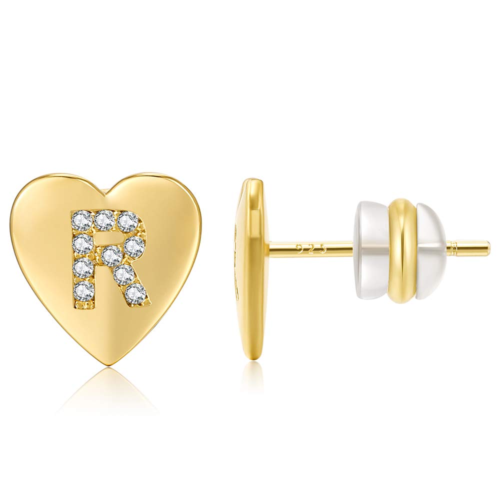 AoedeJ 14K Gold Plated Heart Initial Earring for s Women Sterling Silver CZ Letter Initial Alphabet Stud Earring Valentines Day Gift โ image 1