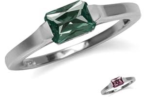 Silvershake Half Bezel Set Octagon Shape Gemstone White Gold Plated or Yellow Gold Plated 925 Sterling Silver Minimalist East-West Solitaire Promise Ring Jewelry for Women