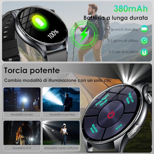2026 New Men's Smartwatch with ECG/Blood Pressure/Sleep/Emotions/Fatigue/BMI/Temperature/Heart Rate Monitor, 1.56 Inch AMOLED Healthy Fitness Watch with LED Flashlight/Phone Function/SOS Button