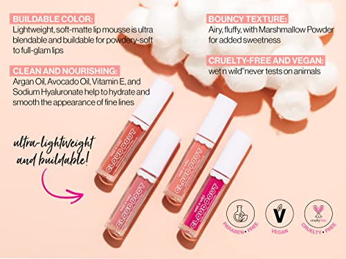 WET N WILD LIQUID LIPSTICK CLOUD POUT MARSHMALLOW, LIGHT PINK CLOUD CHASER | MATTE LIP CREAM MOUSSE | ARGAN OIL | VITAMIN E (PACK OF 1)