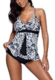 Asvivid Women's Print Two Piece Swimsuit Crisscross Back Tankinis with Skirted Bikini Bottom S-XXXL