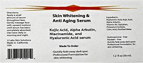 Skin Whitening Serum with Kojic Acid, Arbutin, Niacinamide, and Pure Hylauronic Acid! Great for Dark Spots