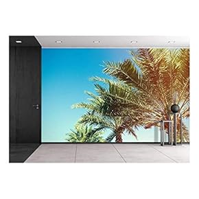 Palm Tree Over Blue Sky - Removable Wall Mural | Self-Adhesive Large Wallpaper - 66x96 inches