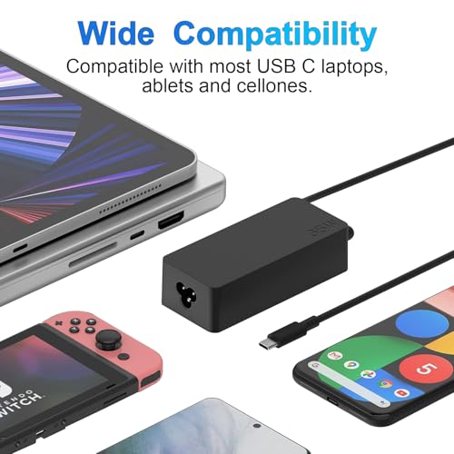 65W USB C Charger, Lenovo Laptop Charger for Lenovo ThinkPad X1 Carbon T14 T15 T480 T480s T490 T580 T590 E14 E15 E480 E580 E590 X13 X380 L13 L14 L15 Chromebook C330 S330 300e Yoga Type C Power Supply