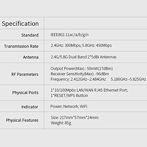 WiFI Repeater,Wireless Repeater 2.4GHz/5.8GHz Dual Band Up to 750Mbps 360 Degree Full Coverage Double Frequency Wireless Repeater Router (Black)