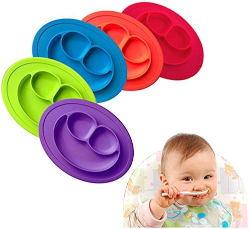 TES BABY Baby Feeding Food Plate,Smiling Face shape Silicone one-piece Infants Tray Dish Box Children Silica Gel Plates