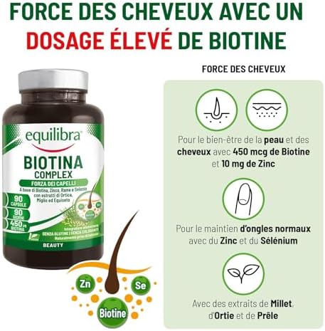 , Biotin Complex, Santé des Cheveux et des Ongles, Biotine Hautement Dosée, Zinc, Cuivre, Sélénium, Extraits d'Ortie, de Millet, de Prêle des champs, 90 Capsules