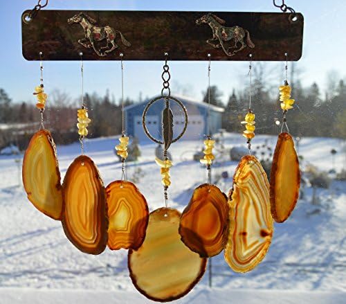Agate geode wind chime windchime amber colors with horses sun catcher wind chime mobile