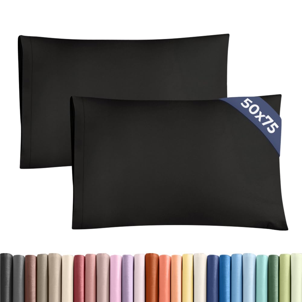 Pillowcases 2 Pack Standard Size 50x75 cm Black, Brushed Microfiber with Envelope Closure, Extra Soft Breathable Cooling Pillow Cases, Wrinkle Free Machine Washable Pillow Covers, OEKO-TEX Certified