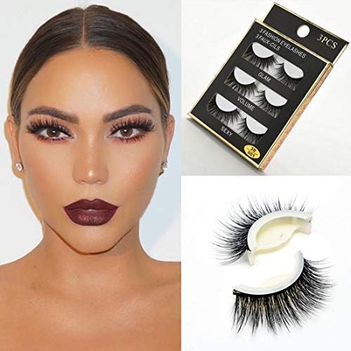 PIKAPIKA Full Strip Lash Faux Mink Lash Falses Eyelashes Dramatic Natural Eyelashes False Lower Lashes Fake Lashes Handmade Falses Eyelashes Natural Costume Light Weight Lashes 3Pairs 3D-001