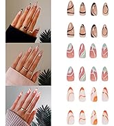 YOSOMK 3Packs (72 Pcs) Press on Nails Short Full Cover Short Fake Nails Glossy Stick on Nails Fre...