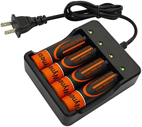 18650 Flat Top 3.7V 2500mAh Lithium Rechargeable Batteries with Fast Li-ion Battery Charger, 4 PACK