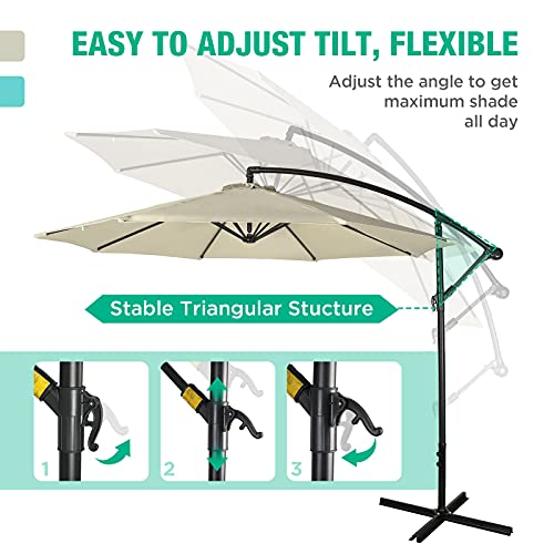 HAUSHOF 10FT Patio Umbrella, Outdoor Offset Hanging Cantilever Umbrella, Waterproof & UV Protection, Easy Assembly and Quick Tilt Adjustment, For Garden, Seaside, Pool, Yard