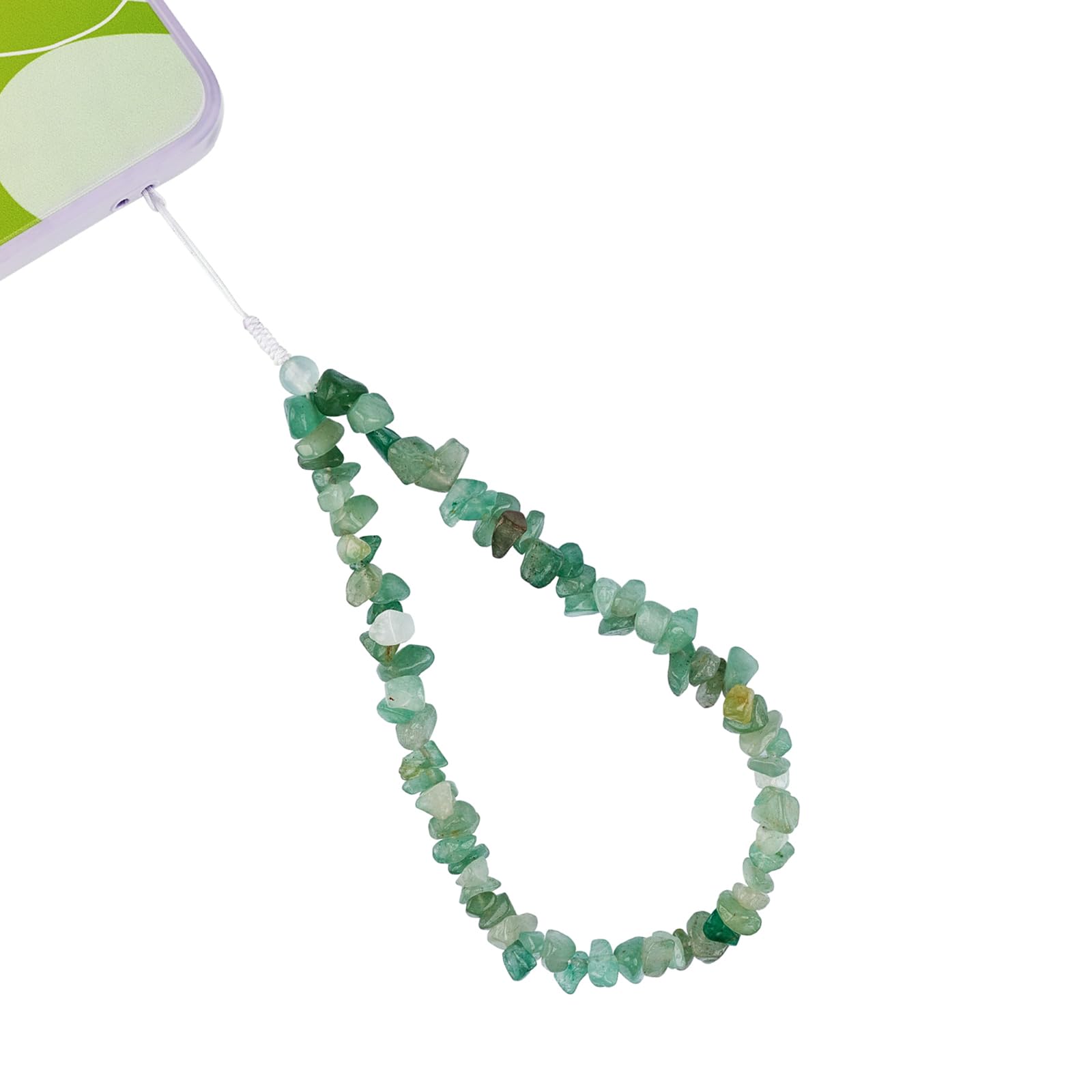 BEEFLYING Natural Gemstone Phone Lanyard Wrist Straps Green Aventurine Chips Cellphone Charm Straps Handmade Anti-Lost Lanyard String for Keychain Bag Phone Hanging Accessories