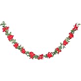 Artificial Christmas Garland Red Poinsettia Christmas Garland with Poinsettia Flowers Fairy Fireplace Decor for Xmas Party Winter Wedding 1.7M