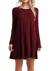 YMING Women Plain Mini Dress Long Sleeve Casual