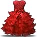 NNJXD Girl Dress Kids Ruffles Lace Party Wedding Dresses Size 2-3 Years Red(100)