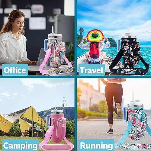 Water Bottle Carrier with Phone Pocket for Stanley Quencher 40oz