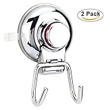 Suction Cup Hooks, Powerful Vacuum Holder, Strong Stainless Steel Hooks for Bathroom & Kitchen , Storage bag, Towel hook, Bathroom shelf, Glass scraper  LONGWEN(2-Pack)